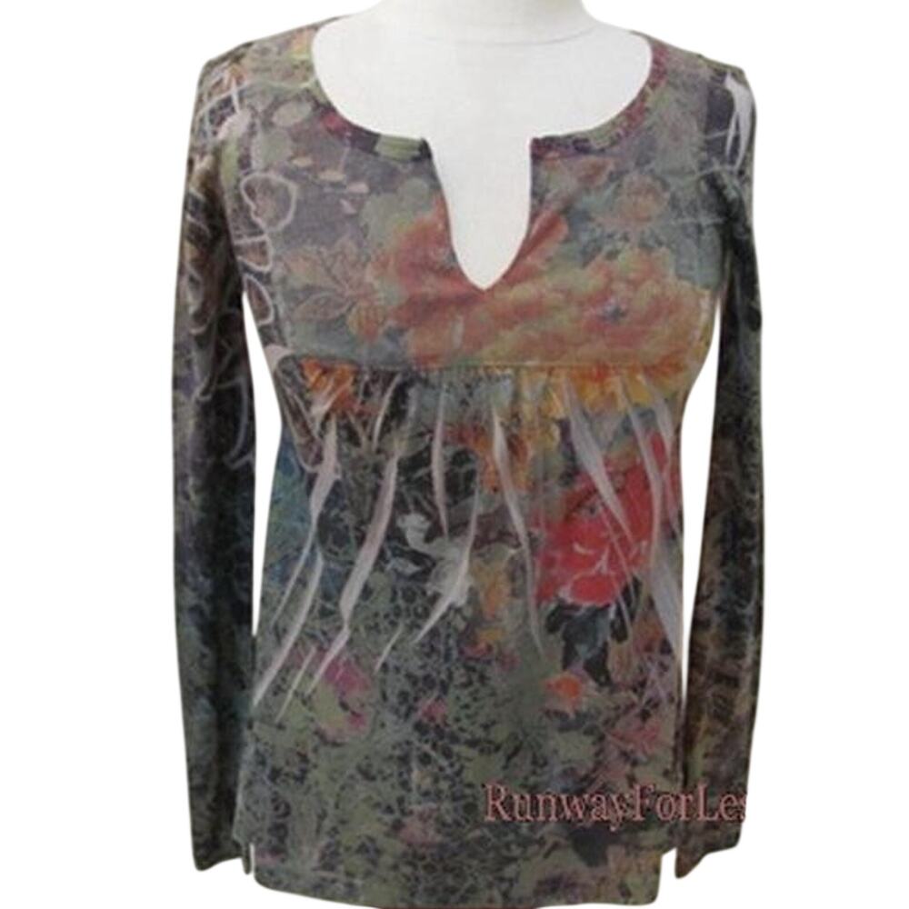New CASUAL FREEDOM Womens Misses Petite XS Asian Graphic LS Tshirt T Shirt Top